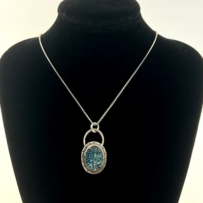 Collar Druzy Cuarzo Cristal Plata Esterlina Titanio Artesanal Hecho a Mano Joyería Foto 1 de 4