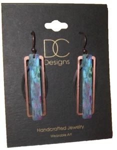 DC Designs 3CS3 Blue Abstract Art Layered Shapes Copper Earrings NWT Made in USA - Picture 1 of 4