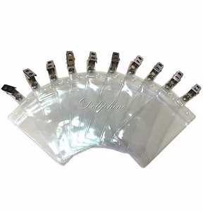 Wholesale Clear Plastic Vertical Name Tag ID Card Holder Badge with hook Clip - Imagen 1 de 31
