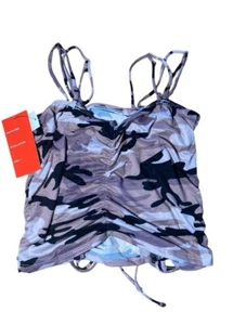 Hot Kiss Y2k Tank Top Women Large Rouched Adjustable Stretch Camo Crop NEW - Picture 1 of 8