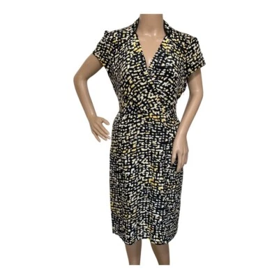 Classique Entier Silk Sheath Dress 12 Black Yellow Splash Print Office Career - Image 1 of 4