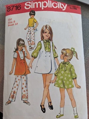 Simplicity Sewing Pattern 8716 Girls Tunic Pants Dress Sz 8 Vintage 70s Complete - Image 1 of 2