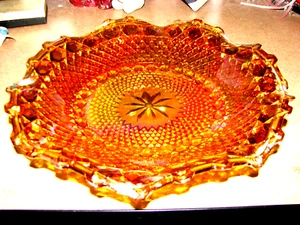 VItg. Indiana Carnival Glass Shallow Bowl Iridescent Marigold 10" Ruffled Edge - Picture 1 of 4