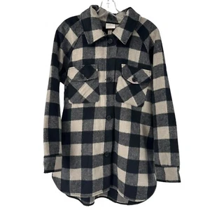 Knox Rose Shirt Jacket Shacket M Plaid Black Tan Classic Cozy Cabin Wool Blend - Picture 1 of 9