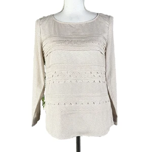 Blusa Top Banana Republic XS Rosa Pálido Negro Lunares Plisada Lagenlook Delgada - Imagen 1 de 10