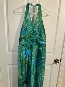 Jones New York 100% Silk Green and Blue Halter Dress size 16 - Picture 1 of 6