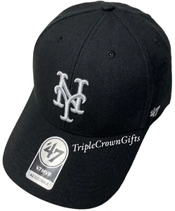 MLB New York Mets ('47 Brand) MVP Hat Adjustable Strap Black - Picture 1 of 5