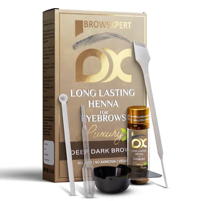 BROWSXPERT Long Lasting Henna Kit For Eyebrow Hair Stir+Brush Deep Dark Brown/3g - Image 1 of 4