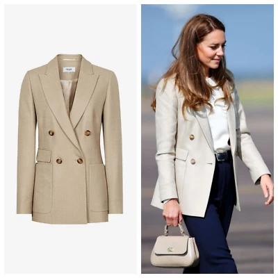 REISS LARSSON DOUBLE BREASTED TWILL BLAZER NEUTRAL, RRP £285, UK14/ EU42/ US10 - Image 1 of 4