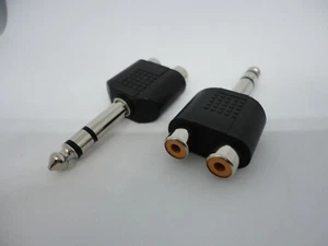 2x 1/4"" 6,35 mm enchufe conector adaptador hembra doble RCA - Imagen 1 de 10