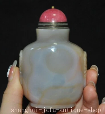3.4" Ágata Antigua Tallada Protección Fengshui Cabeza de Bestia Estatua Botella de Tabaco Foto 1 de 4