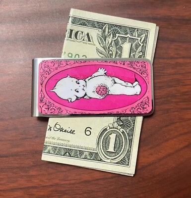 Metal Money Clip Bills Card Holder Rectangle Vintage Cherub Doll - Image 1 of 3