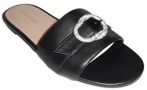 STUART WEITZMAN  Black Leather Flat Sandals Mules 8B - Picture 1 of 8