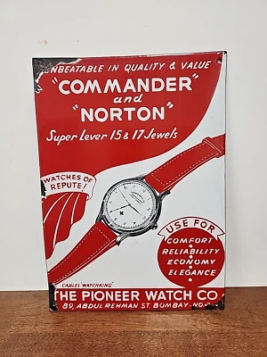 LETRERO DE UNA CARA DE PORCELANA VINTAGE THE PIONEER WATCH CO Foto 1 de 4