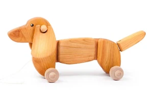 NEW Wooden Pull Along Toy Dachshund Sausage Dog 15" Long Toy Made in Europe - Picture 1 of 1