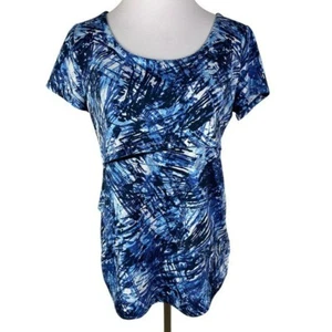Coral Bay Studded Layered Short Sleeve Blouse Women's Medium Blue Black Lined - Picture 1 of 10