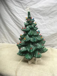 Vtg Mid-Century Green Ceramic Art Lighted Christmas Ornaments Tree 17" Tall - Picture 1 of 9
