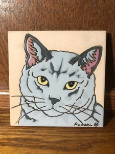 Russian Blue Cat Hand Painted tile by Pumpkin Tile - C18 - 6 x 6" - Picture 1 of 1