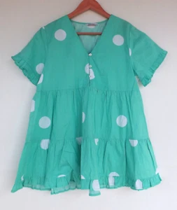 Joop and Gypsy Top 10 Womens Green White Polka Dot Tiered Ruffle Blouse Boho - Picture 1 of 6
