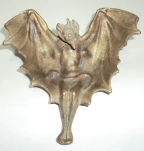 Rare Vintage Antique Nouveau Solid Brass Winged Devil Satan Tray Tip Ash  - Bild 1 von 7