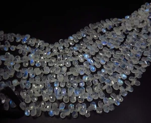100% Natural Flashy Moonstone Faceted Gems Pear Beads 9-12mm 10"Strand LC-1805 - Picture 1 of 10