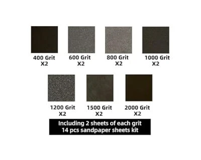 14 piezas de papel de lija 400 a 2000 granos, papel de lija húmedo y seco 9X3,6 pulgadas para polos de automóviles Foto 1 de 4