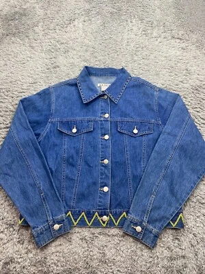 Chaqueta de mezclilla AMI para mujer grande Western colorida puntada en zigzag cuadrado abrigo de vaquera Foto 1 de 4