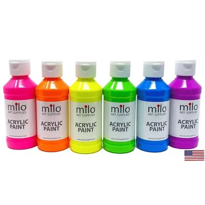 Juego de pintura acrílica fluorescente milo de 6 colores | botellas de 4 oz | neón para estudiantes... Foto 1 de 4