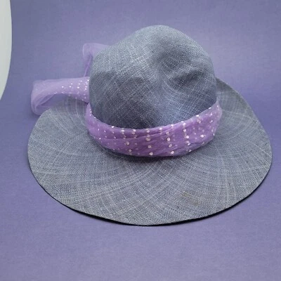 Sombrero para mujer Liz Claiborne azul/gris ala ancha acentuado bufanda banda púrpura Foto 1 de 4