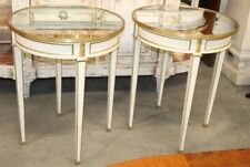 Pair French Directoire Louis XVI White Painted Mirrored Gueridons End Tables