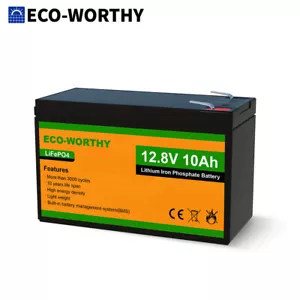 ECO-WORHTY 12V 10Ah Lithium Battery LiFePO4 Rechargeable Deep Cycle BMS SolarAGM - Picture 1 of 10