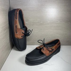 Cole Haan Shoes Mens 11.5 M 2 Eye Boat Black Leather Casual Lace Moc Toe C13555 - Picture 1 of 11