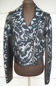 NEU $ 798 DVF Diane von Furstenberg Jacke 8 Theodora Leopard Moto Leder schwarz - Bild 1 von 10