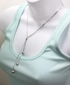 New Real 925 Sterling Silver Fancy Snake Chain Ball Dangle Pendant Necklace - Picture 1 of 7