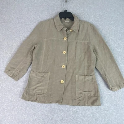 Chaqueta para mujer Sugar Products talla 2 color tostado mezcla de lino botón delantero manga 3/4 informal Foto 1 de 4