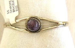 Navajo Esther White Charoite Cuff Bracelet 925 Sterling Silver - Picture 1 of 3