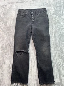 Lucky Brand Womens Sz 28x26 Black Jeans Ava Mid Rise Crop Mini Boot Button Fly - Picture 1 of 16