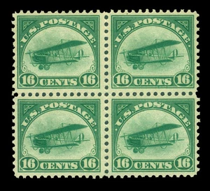 US 1918 AIRMAIL - Curtiss Jenny 16c green Scott # C2 mint MNH VF Block of 4 - Picture 1 of 2