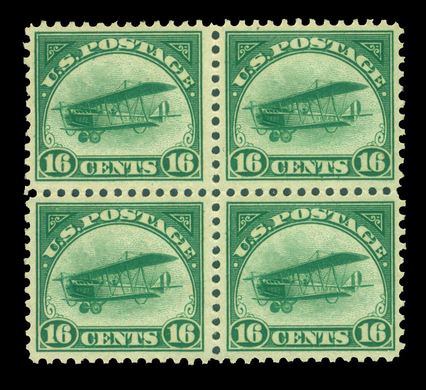 US 1918 AIRMAIL - Curtiss Jenny 16c green  Scott # C2 mint MNH VF  Block of 4 - Image 1 of 2