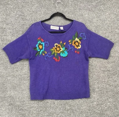 Suéter Norton McNaughton Vintage Púrpura Bordado Manga Corta Mujer M Foto 1 de 4