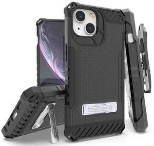 Tri-Shield Rugged Case with Stand + Belt Clip Holster + Strap for iPhone 13 - Picture 1 of 41