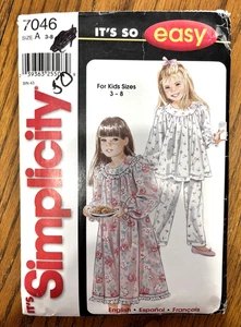 Simplicity 7046 bescheidenes Nachthemd & Schlafanzug Kind Gr. 3 - 8 Schnittmuster UC - Bild 1 von 2