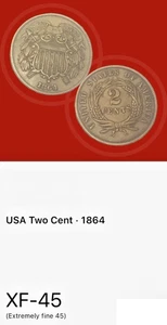 1864 2 Cent Large Motto BN XF - Picture 1 of 1