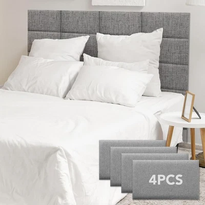 Cabecero de 4 piezas de tela de lino pelar y pegar, cabecero tapizado montado en la pared... Foto 1 de 4