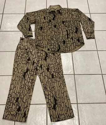 RARE VTG 70s Cabelas Trebark Camo Button Shirt Pants 2XL Hunting Outdoors USA NE - Image 1 of 4