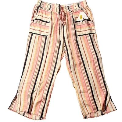 Pantalones Westbound 2X Rosa Rayas Isla Corto Mezcla de Lino Pierna Ancha Fray Playa Nuevos con Etiquetas Foto 1 de 4