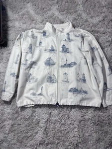 Vintage 80’s Made In USA Artisans Zip Up Lightweight Cotton Lighthouse Jacket XL - Picture 1 of 7