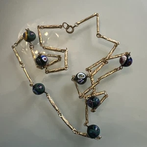 JOYERÍA VINTAGE MILLEFIORI COLLAR CADENA CUENTAS METAL TONO DORADO - Imagen 1 de 8