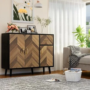 Sideboard Buffet Cabinet Storage Sideboard with 2/3 Doors & Adjustable Shelves - Picture 1 of 23