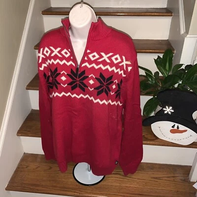CHAPS Ralph Lauren Adirondack Nordic 1/2 Zip Red Sweater Size XL  ❤️tb141 - Image 1 of 4